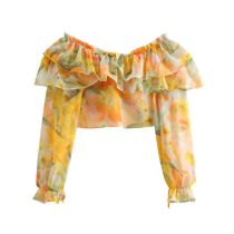 Fashion Color Matching Polyester Tie-dye Ruffled One-shoulder Top