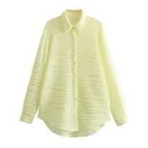 Fashion Light Green Lapel Textured Button-down Shirt