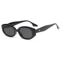 Fashion Bright Black All Gray Oval Small Frame Sunglasses
