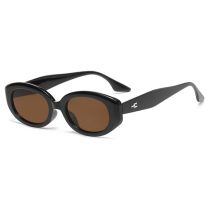 Fashion Bright Black Tea Slices Oval Small Frame Sunglasses