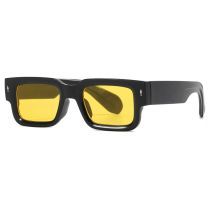 Fashion Bright Black And Yellow Film Square Small Frame Sunglasses With Rice Nails