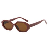 Fashion Solid Brown Tea Tablets Small Frame Irregular Sunglasses
