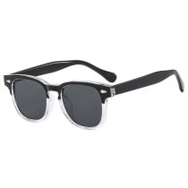 Fashion Black On Top And Transparent Gray On Bottom Square Sunglasses With Rice Studs