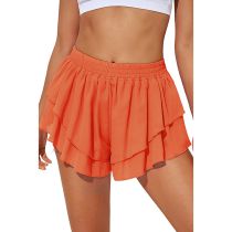 Fashion Orange Color Polyester Lace Layered Shorts