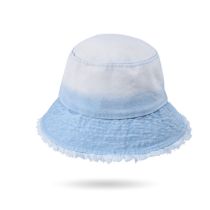 Fashion Light Blue Cotton Gradient Raw Edge Denim Bucket Hat