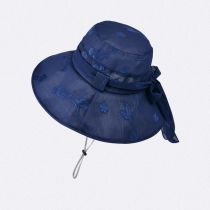 Fashion Navy Blue Polyester Jacquard Large Brim Sun Hat
