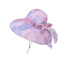 Fashion Pink Polyester Printed Lace-up Large Brim Bucket Hat