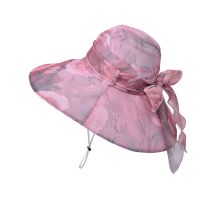 Fashion Rose Red Polyester Printed Lace-up Large Brim Bucket Hat