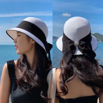 Fashion White Straw Lace-up Bucket Hat