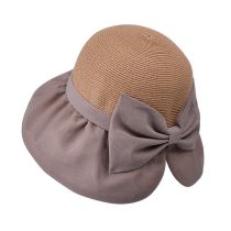 Fashion Khaki Straw Lace-up Large Brim Bucket Hat