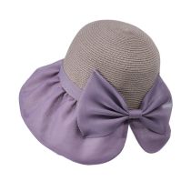 Fashion Purple Straw Lace-up Large Brim Bucket Hat