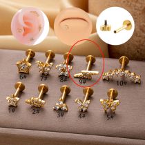 Fashion 9#gold Stainless Steel Diamond-encrusted Threaded Rod Piercing Lip Nail
