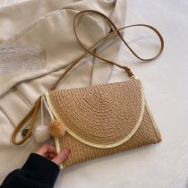 Fashion Khaki Straw Flap Crossbody Bag