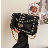 Fashion Black Pu Diamond Studded Flap Textured Crossbody Bag