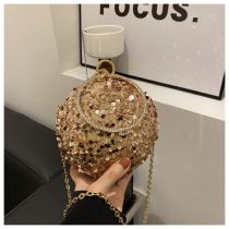 Fashion Sequined Gold Sequin Ring Hand Round Crossbody Bag