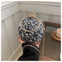 Fashion Sequin Gray Sequin Ring Hand Round Crossbody Bag