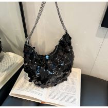 Fashion Black Acrylic Sequined Large Capacity Crossbody Bag