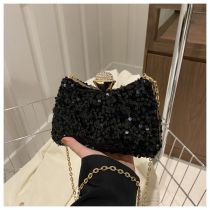 Fashion Black Sequin Clip Crossbody Bag