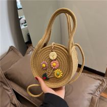 Fashion Khaki Cotton Woven Three-dimensional Flower Crossbody Bag