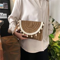 Fashion Coffee Color Woven Flap Crossbody Bag