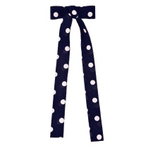 Fashion Navy Blue Alloy Fabric Printed Bow Long Hair Clip