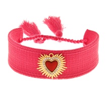 Fashion Rose Red 5 Copper Inlaid Zircon Irregular Love Fabric Braided Tassel Bracelet
