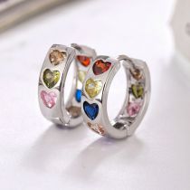 Fashion Fancy Colored Diamond Silver Copper Inlaid Zirconium Heart Round Earrings