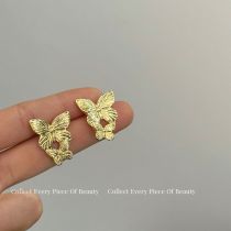 Fashion A Pair Of Double Butterfly Earrings Alloy Double Flying Butterfly Earrings