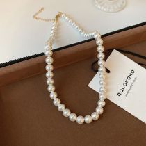 Fashion 25# Necklace-gold-white-10mm Pearl Bead Necklace