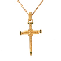 Fashion Golden 2 Titanium Steel With Zirconium Cross Pendant Necklace