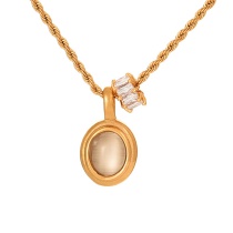 Fashion Gold Copper Set Zircon Opal Pendant Twist Necklace