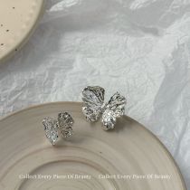 Fashion One Earring And One Ear Clip Textured Butterfly Earrings