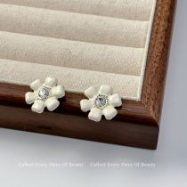 Fashion White Pair Alloy Diamond Flower Stud Earrings