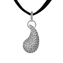 Fashion Silver Copper Inlaid Zirconium Drop Pendant Pu Tether Necklace