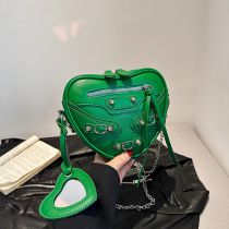 Fashion Green Pu Rivet Love Crossbody Bag
