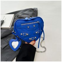Fashion Blue Pu Rivet Love Crossbody Bag