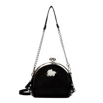 Fashion Black Pu Diamond Clip Buckle Large Capacity Crossbody Bag