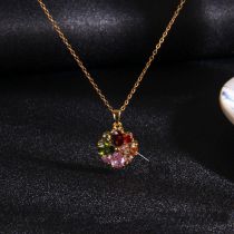 Fashion Colorful Flowers A178 Titanium Steel Diamond Flower Necklace