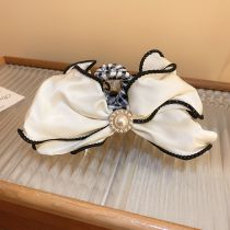 Fashion Gripper-white Fabric Pearl Bow Clip