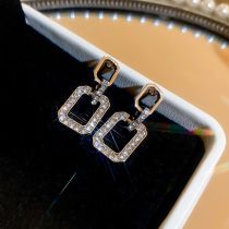 Fashion Silver Alloy Diamond Square Earrings