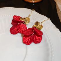Fashion Ear Hook-red Alloy Petal Earrings