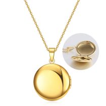 Fashion Gold Titanium Steel Openable Oval Glossy Photo Box Necklace