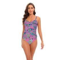 Fashion 4# Polyester Printed Pleated One-piece Swimsuit