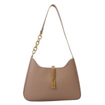 Fashion Khaki Metal Lock Large Capacity Shoulder Bag