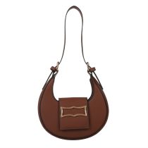 Fashion Brown Pu Flip Semicircle Shoulder Bag