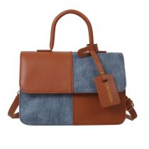 Fashion Brown Pu Contrasting Color Flap Crossbody Bag