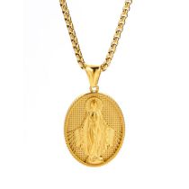Fashion Gold Stainless Steel Embossed Oval Mens Necklace