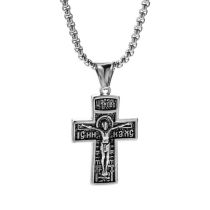 Fashion Silver Titanium Steel Embossed Cross Necklace