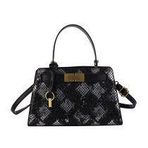Fashion Black Pu Snake Pattern Lock Large Capacity Crossbody Bag