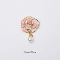 Fashion [pink Camellia Hanging Pearls] Alloy Geometric Camellia Brooch